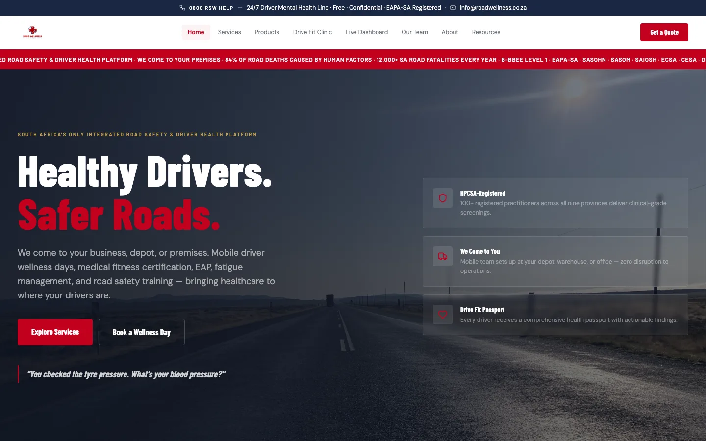 Road Wellness homepage